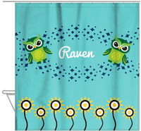 Thumbnail for Personalized Owl Shower Curtain V - Owl 03 - Teal Background - Hanging View