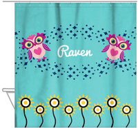 Thumbnail for Personalized Owl Shower Curtain V - Owl 07 - Teal Background - Hanging View