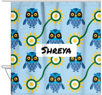 Thumbnail for Personalized Owl Shower Curtain VI - Owl 04 - Light Blue Background - Hanging View