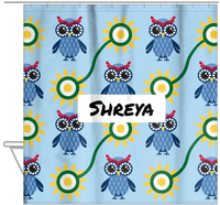 Thumbnail for Personalized Owl Shower Curtain VI - Owl 06 - Light Blue Background - Hanging View
