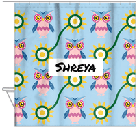 Thumbnail for Personalized Owl Shower Curtain VI - Owl 09 - Light Blue Background - Hanging View