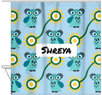 Thumbnail for Personalized Owl Shower Curtain VI - Owl 10 - Light Blue Background - Hanging View
