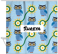 Thumbnail for Personalized Owl Shower Curtain VI - Owl 12 - Light Blue Background - Hanging View