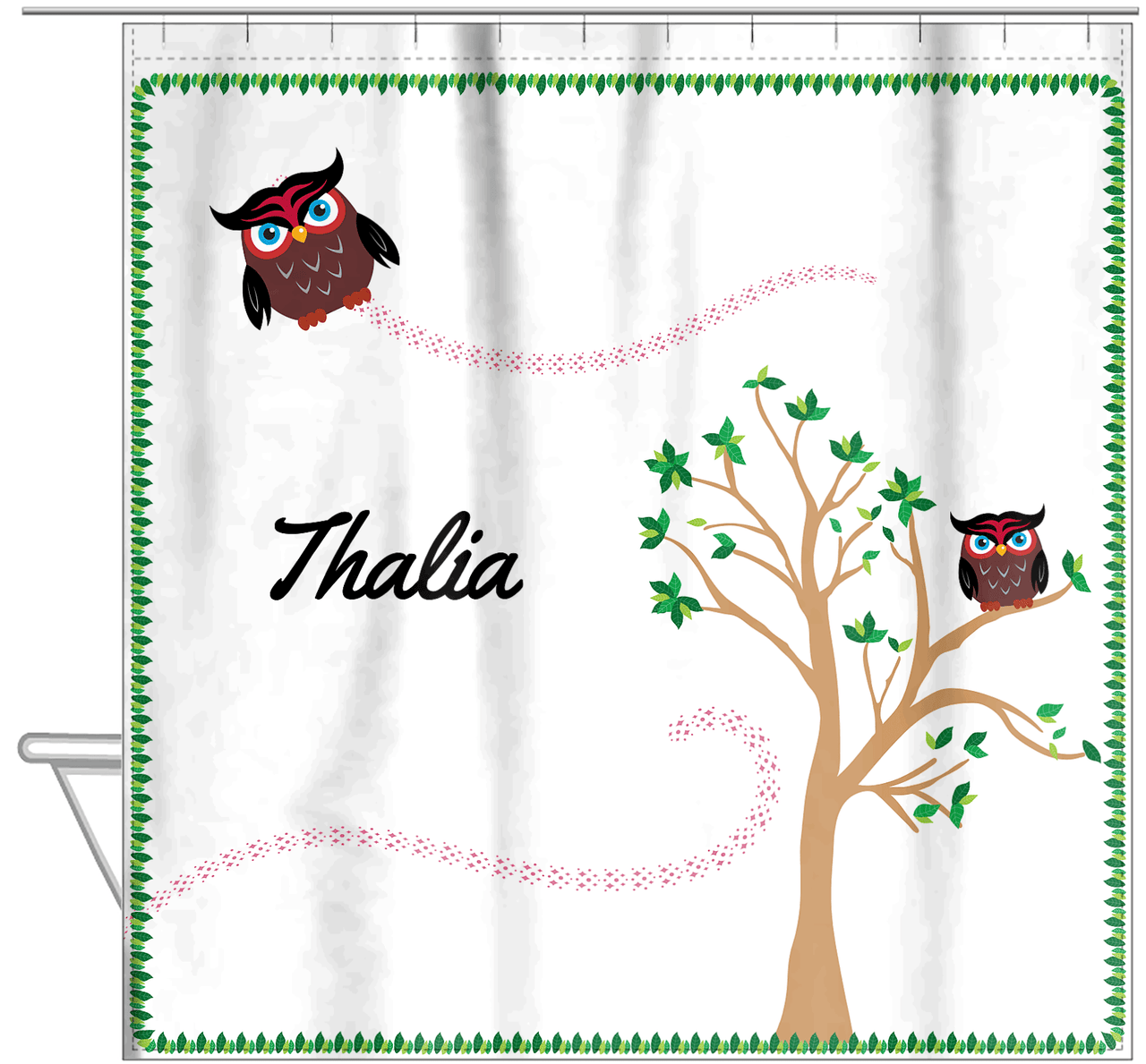 Personalized Owl Shower Curtain VII - Owl 02 - White Background - Hanging View