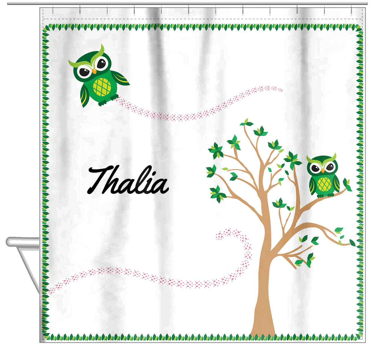 Personalized Owl Shower Curtain VII - Owl 03 - White Background - Hanging View