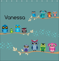 Thumbnail for Personalized Owl Shower Curtain VIII - All Owls - Green Background - Decorate View