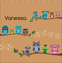 Thumbnail for Personalized Owl Shower Curtain VIII - All Owls - Brown Background - Decorate View