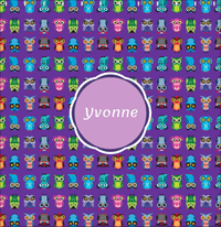 Thumbnail for Personalized Owl Shower Curtain X - All Owls - Purple Background - Circle Nameplate - Decorate View