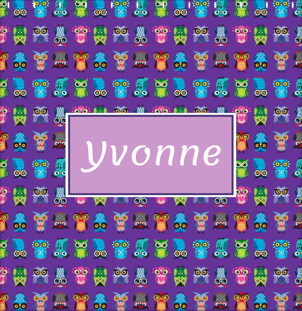 Personalized Owl Shower Curtain X - All Owls - Purple Background - Rectangle Nameplate - Decorate View