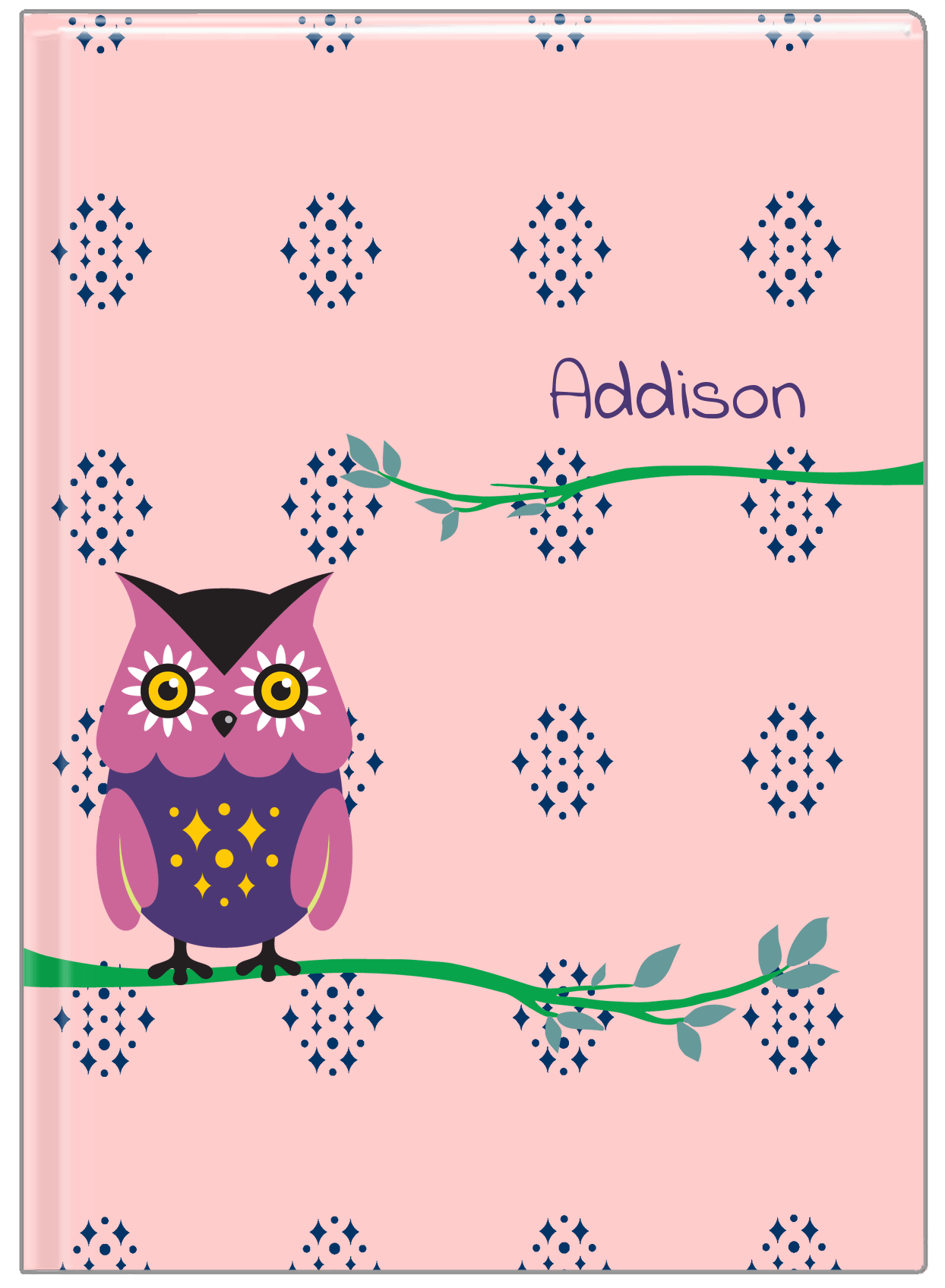 Personalized Owls Journal I - Pink Background - Owl I - Front View