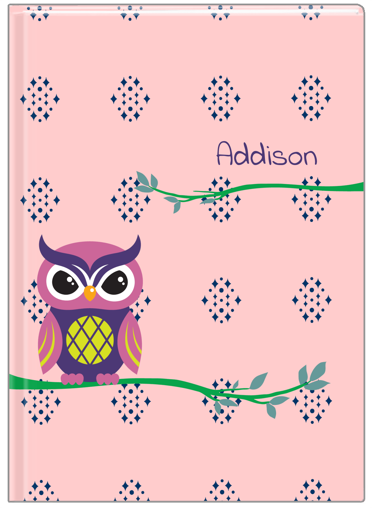 Personalized Owls Journal I - Pink Background - Owl II - Front View