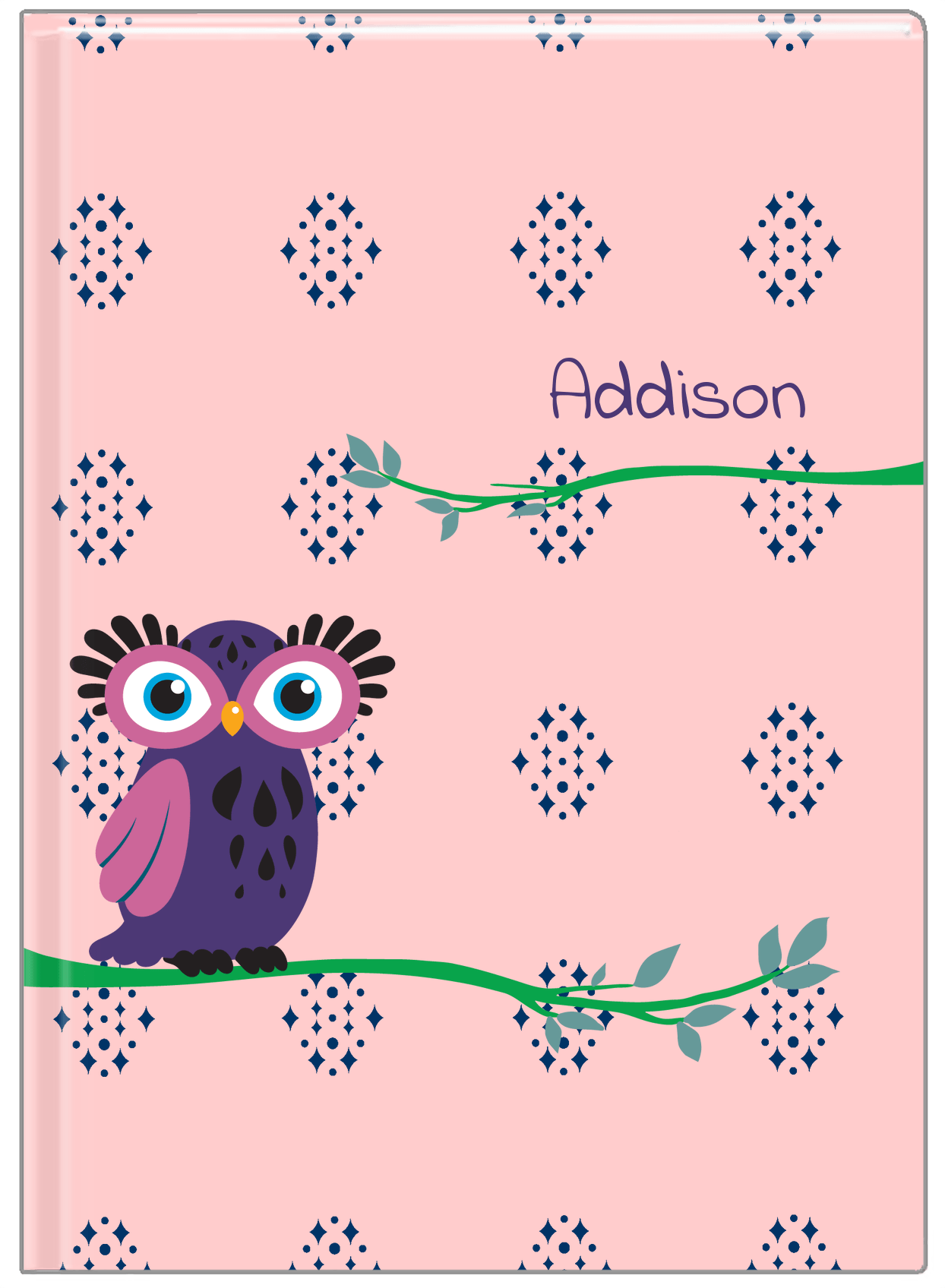 Personalized Owls Journal I - Pink Background - Owl III - Front View