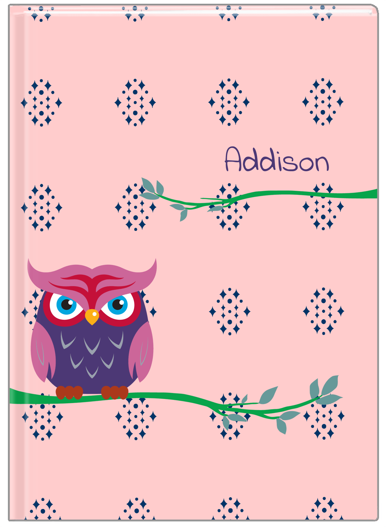 Personalized Owls Journal I - Pink Background - Owl IV - Front View