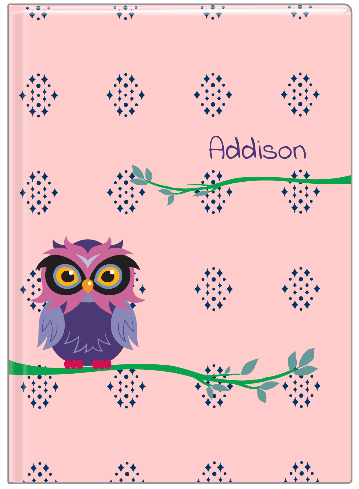 Personalized Owls Journal I - Pink Background - Owl V - Front View
