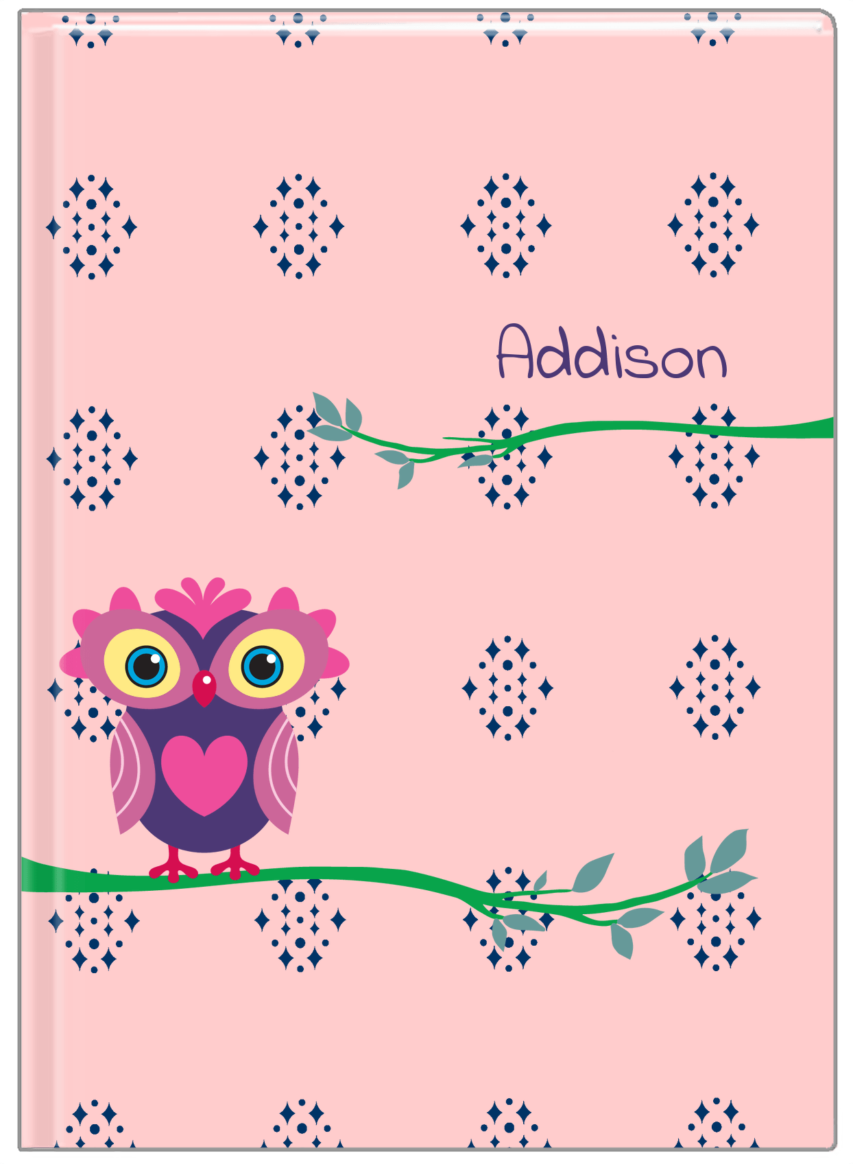 Personalized Owls Journal I - Pink Background - Owl VI - Front View
