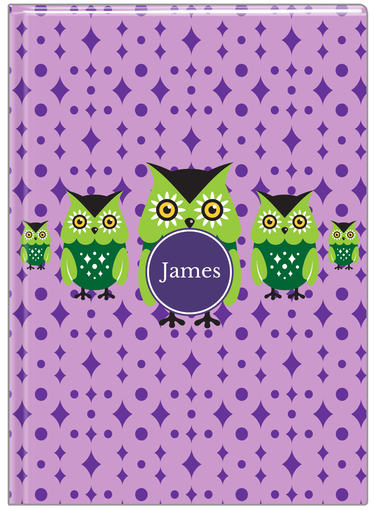 Personalized Owls Journal IV - Purple Background - Owl I - Front View