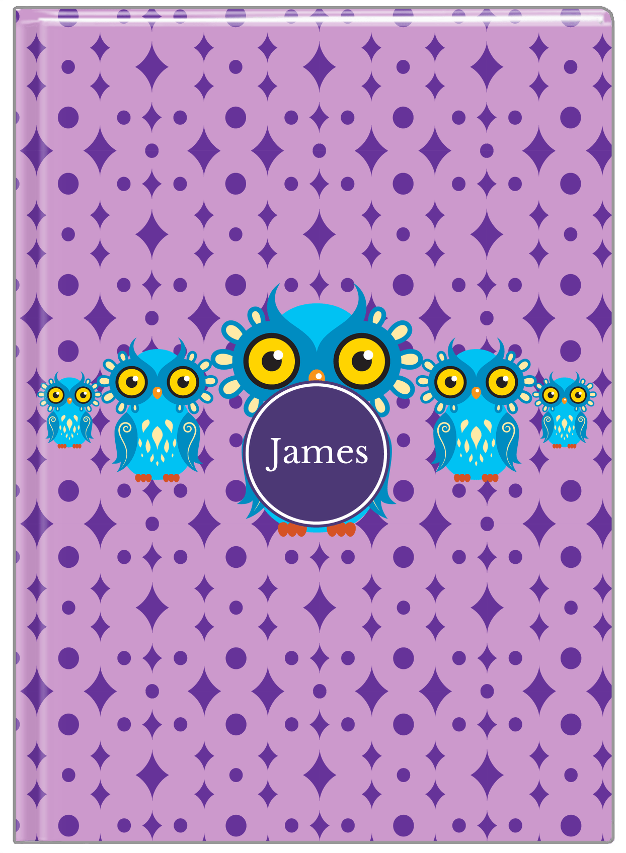 Personalized Owls Journal IV - Purple Background - Owl III - Front View