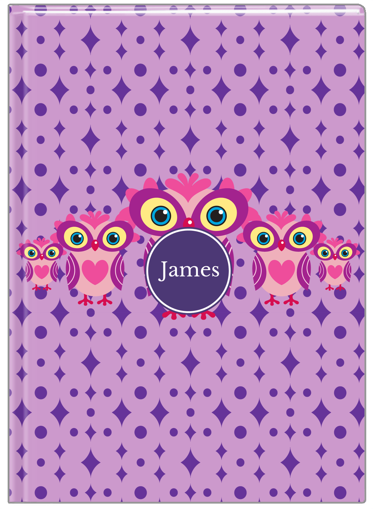Personalized Owls Journal IV - Purple Background - Owl V - Front View