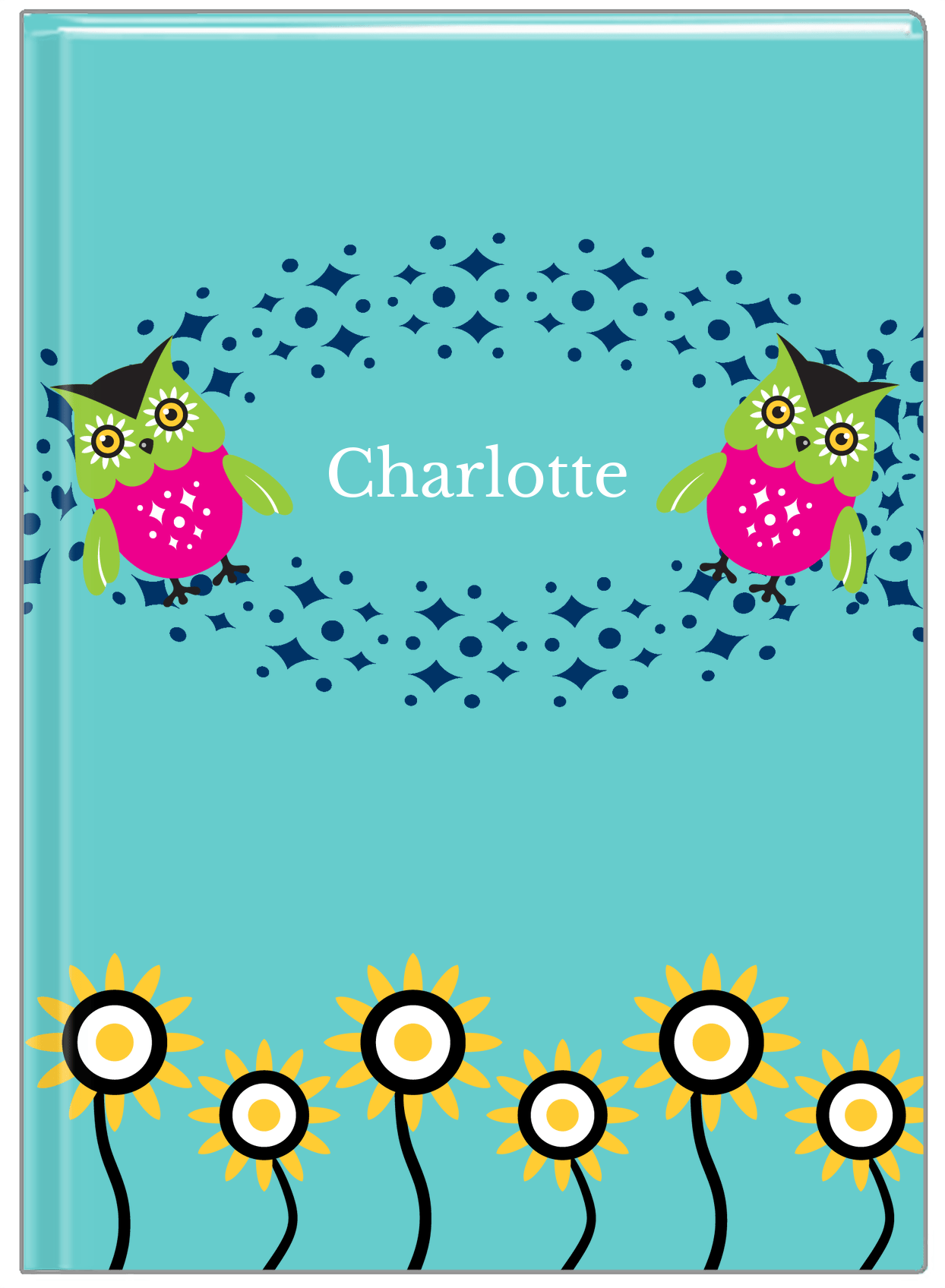 Personalized Owls Journal V - Teal Background - Owl I - Front View