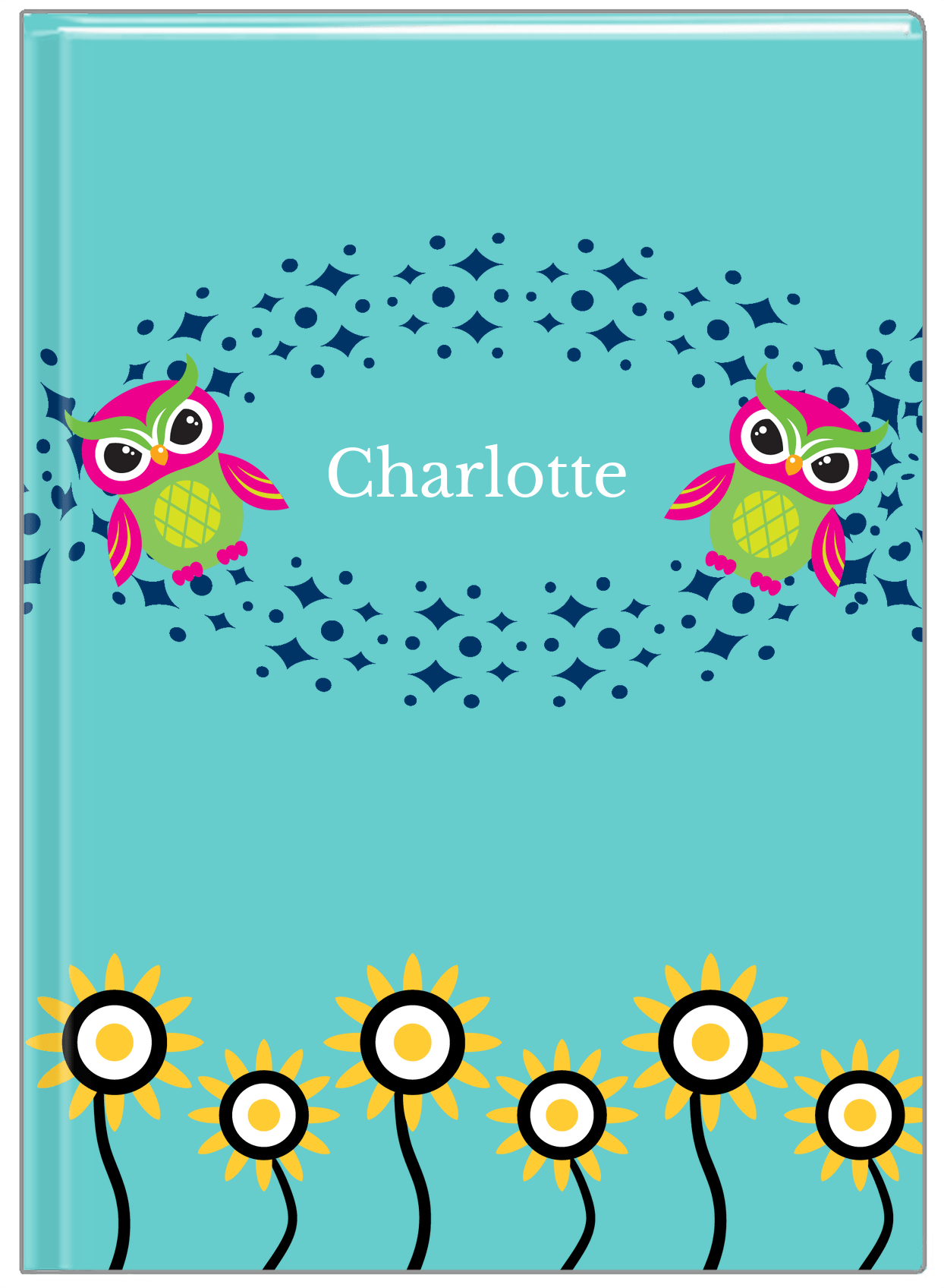 Personalized Owls Journal V - Teal Background - Owl III - Front View