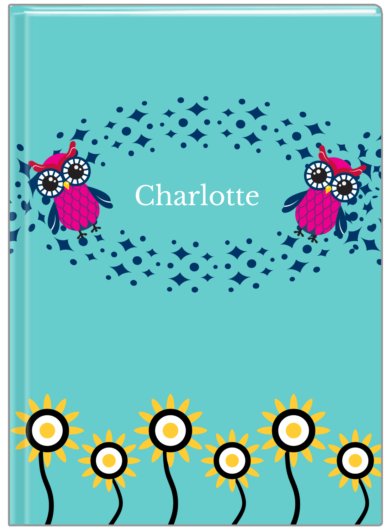 Personalized Owls Journal V - Teal Background - Owl IV - Front View