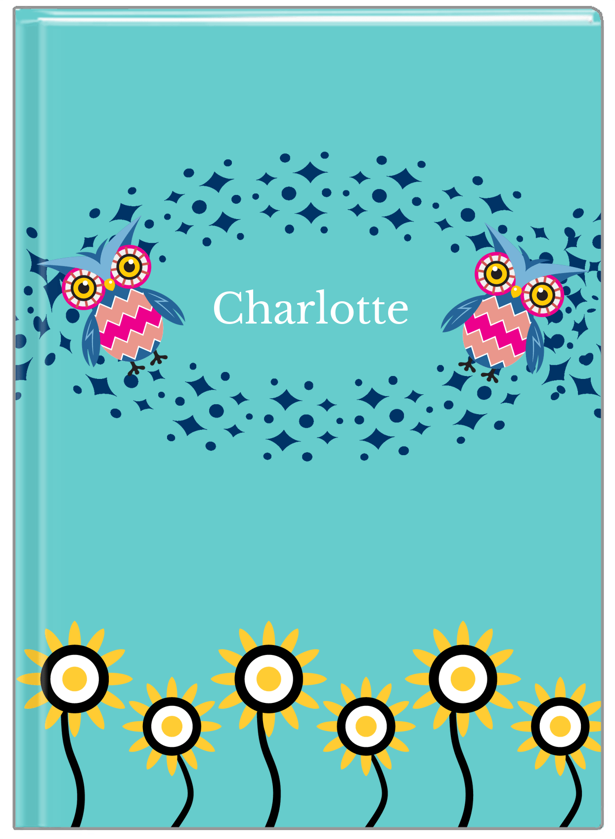 Personalized Owls Journal V - Teal Background - Owl VI - Front View