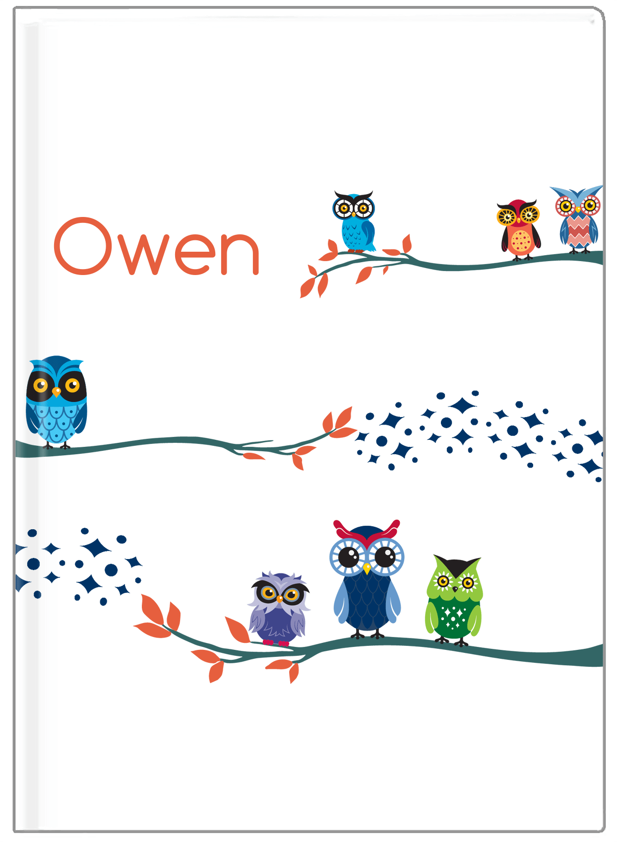 Personalized Owls Journal VIII - White Background - Owl VI - Front View