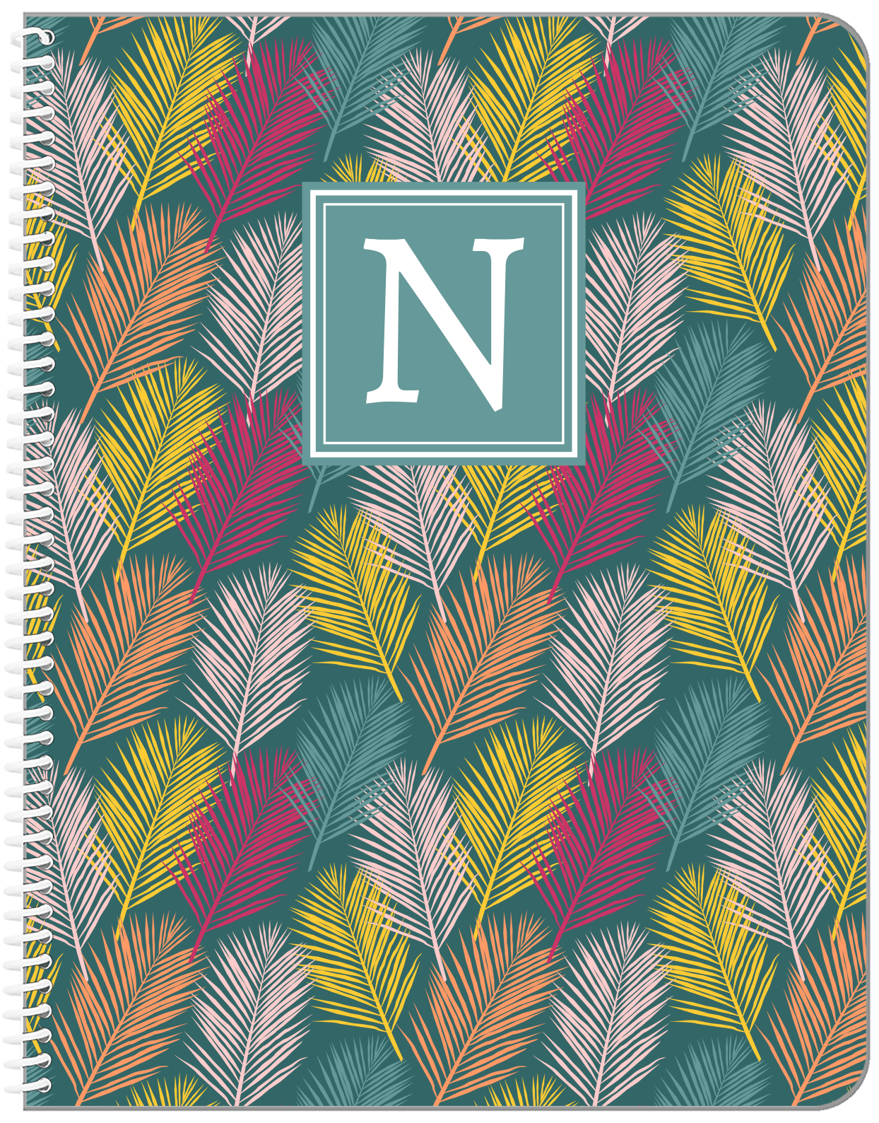 Personalized Palm Fronds Notebook - Teal Background - Front View