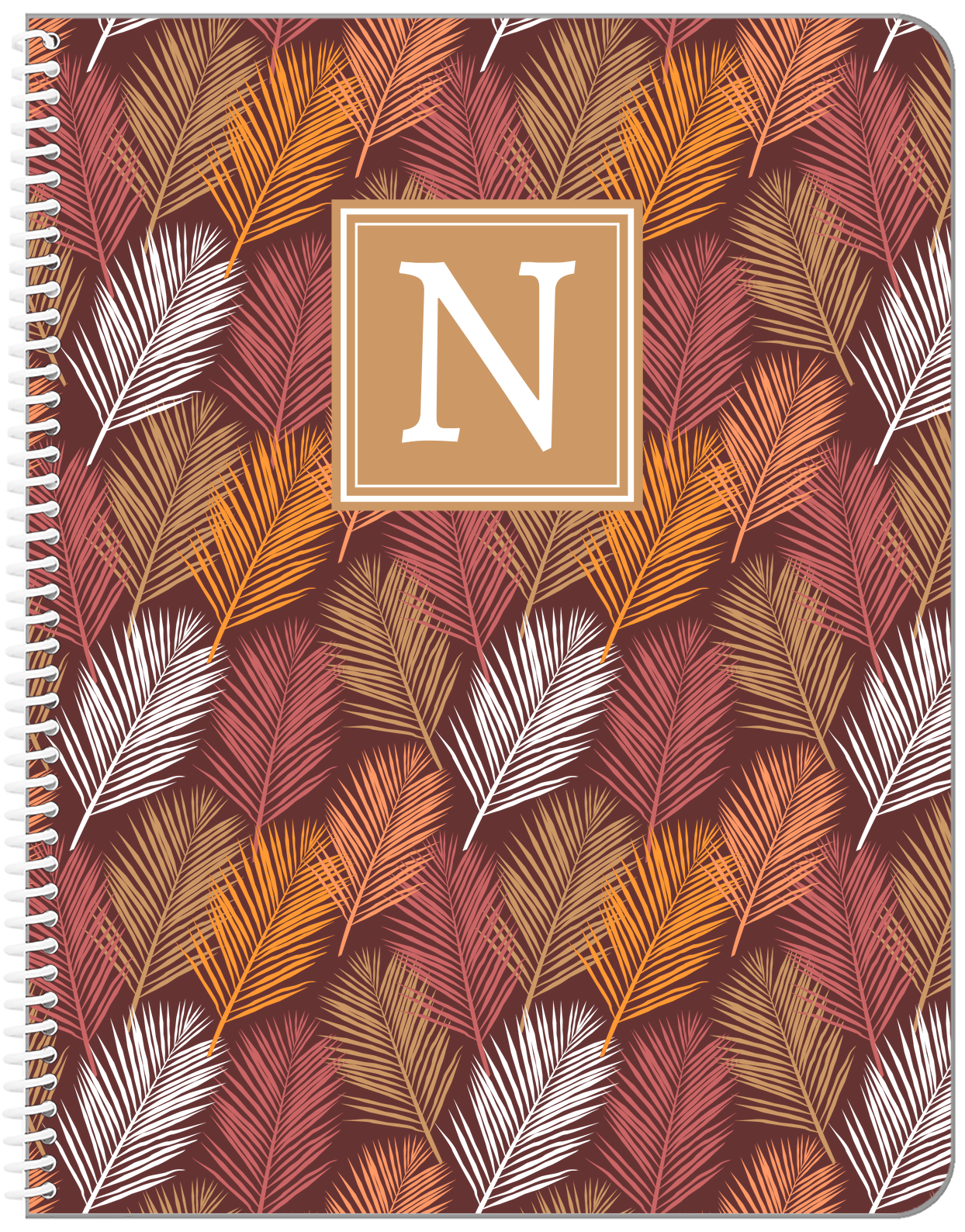 Personalized Palm Fronds Notebook - Brown Background - Front View