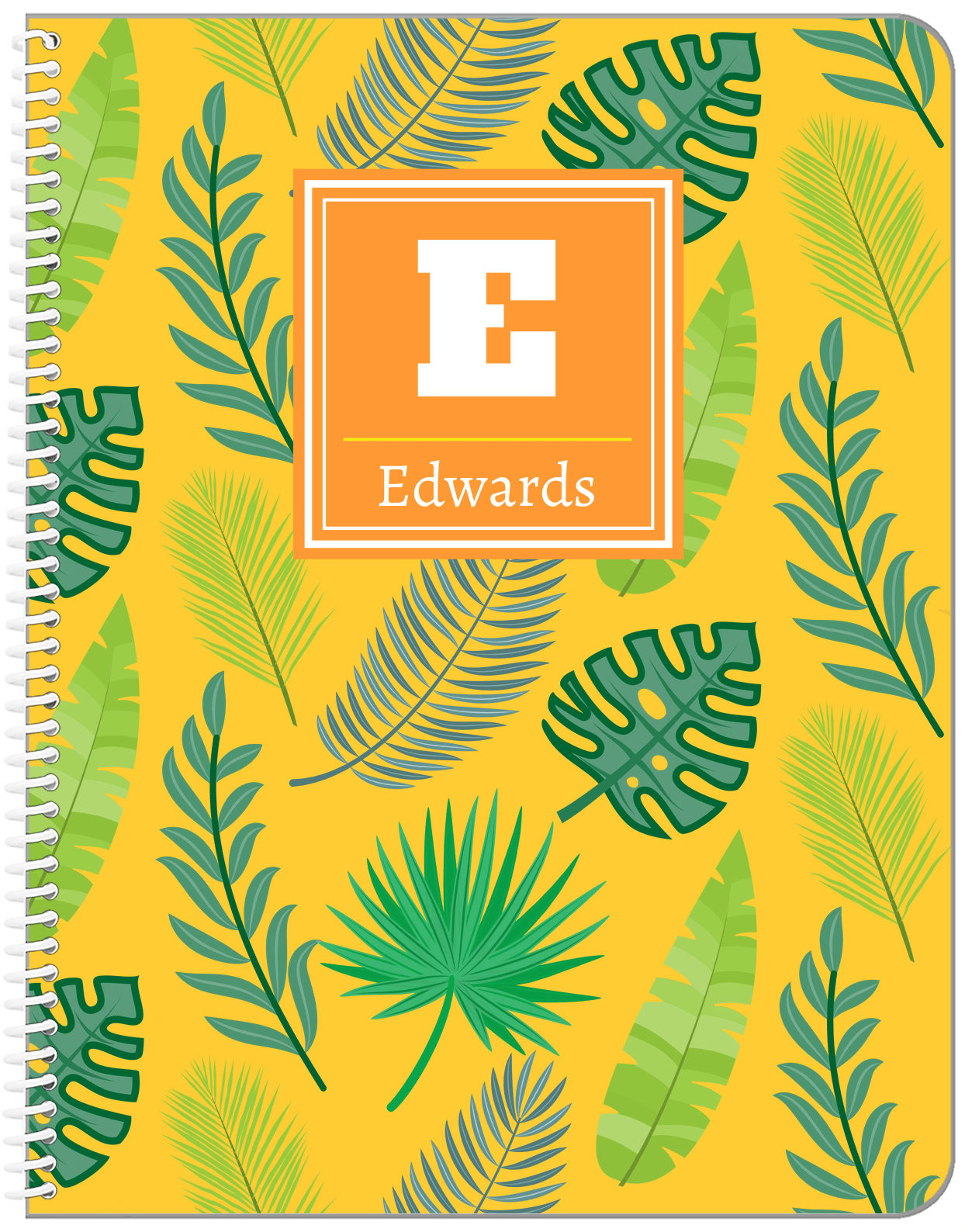 Personalized Palm Fronds Notebook - Initial with Name - Front View