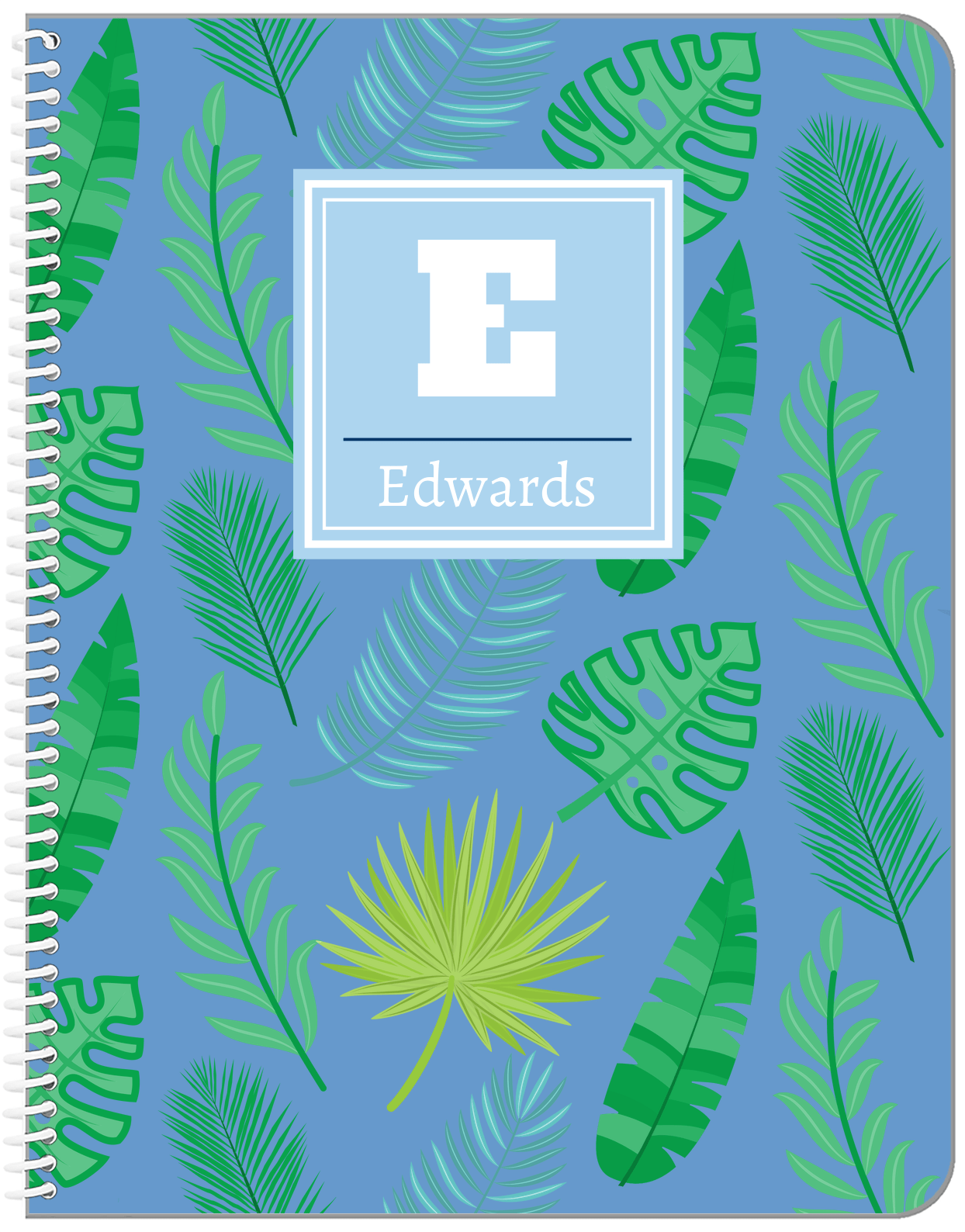 Personalized Palm Fronds Notebook - Initial with Name - Front View