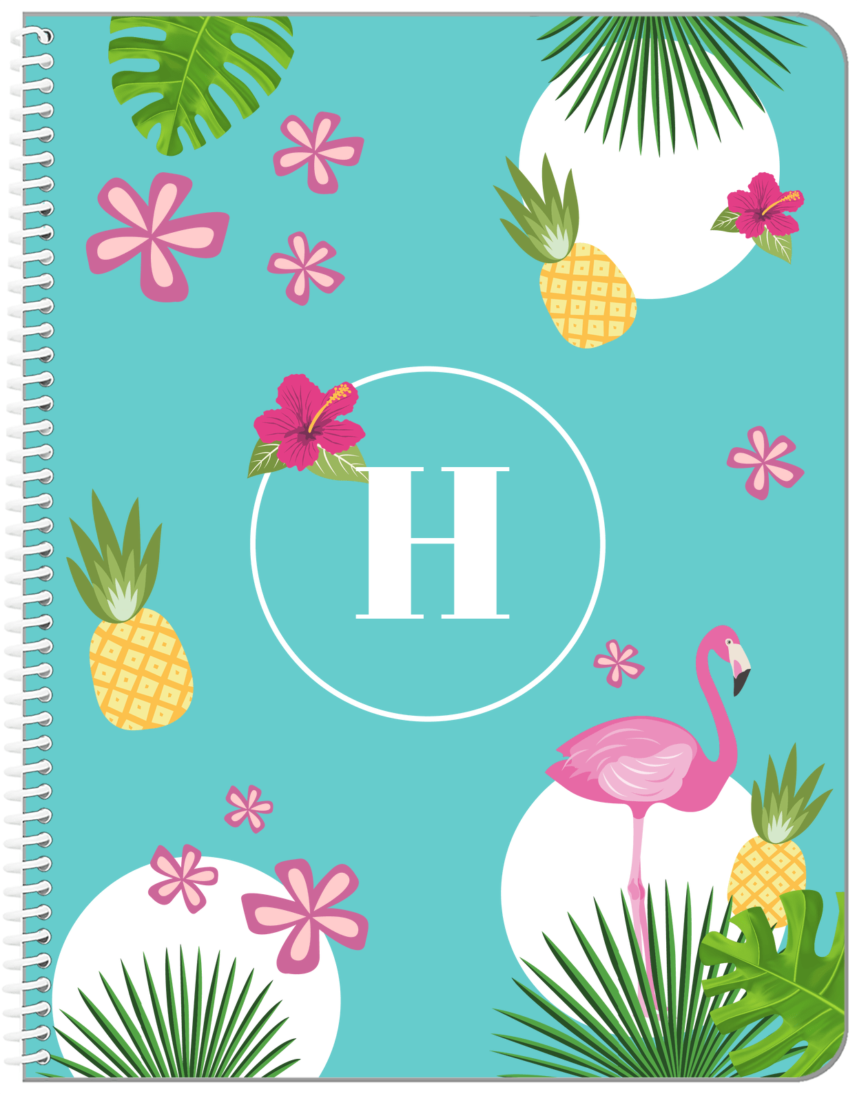 Personalized Palm Fronds Notebook - Flamingos - Front View