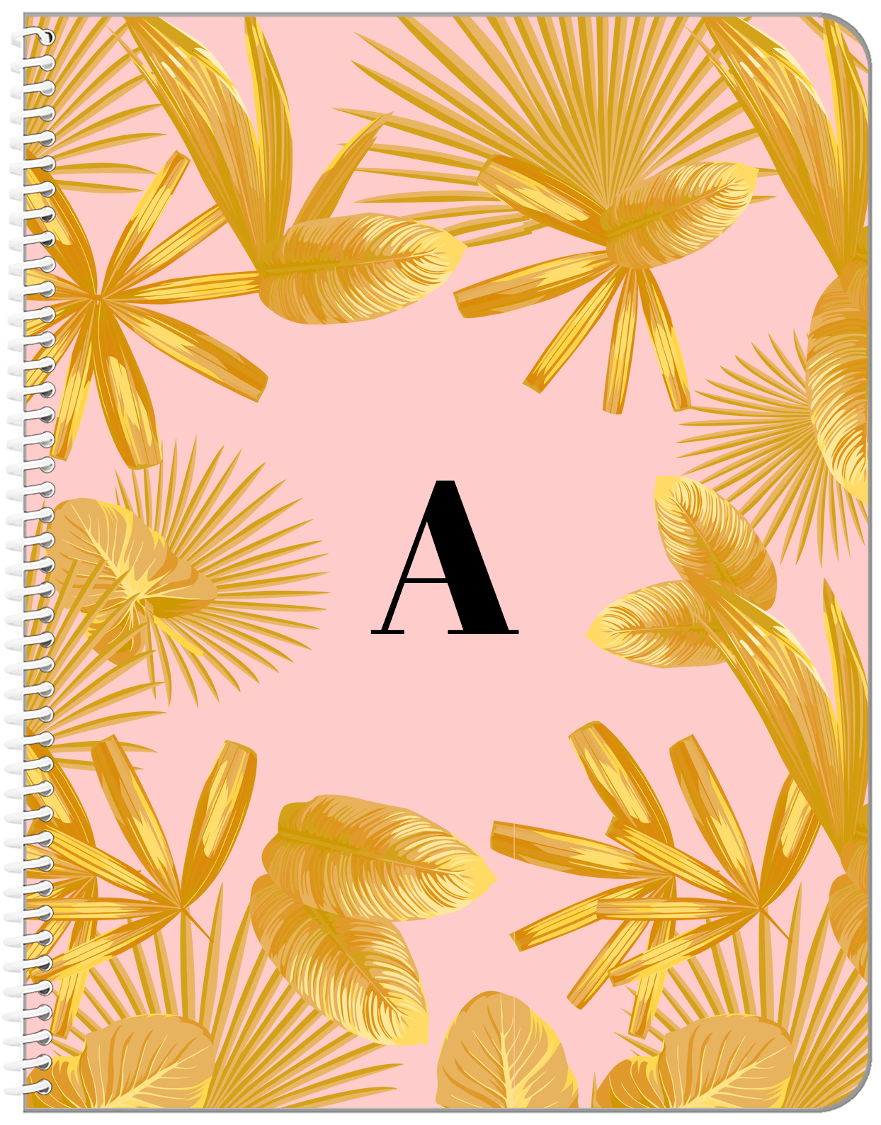 Personalized Palm Fronds Notebook - Pink Background - Front View
