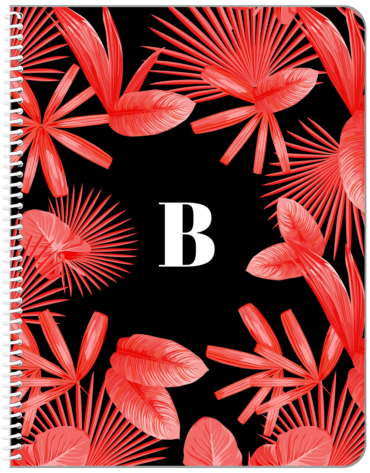 Personalized Palm Fronds Notebook - Black Background - Front View
