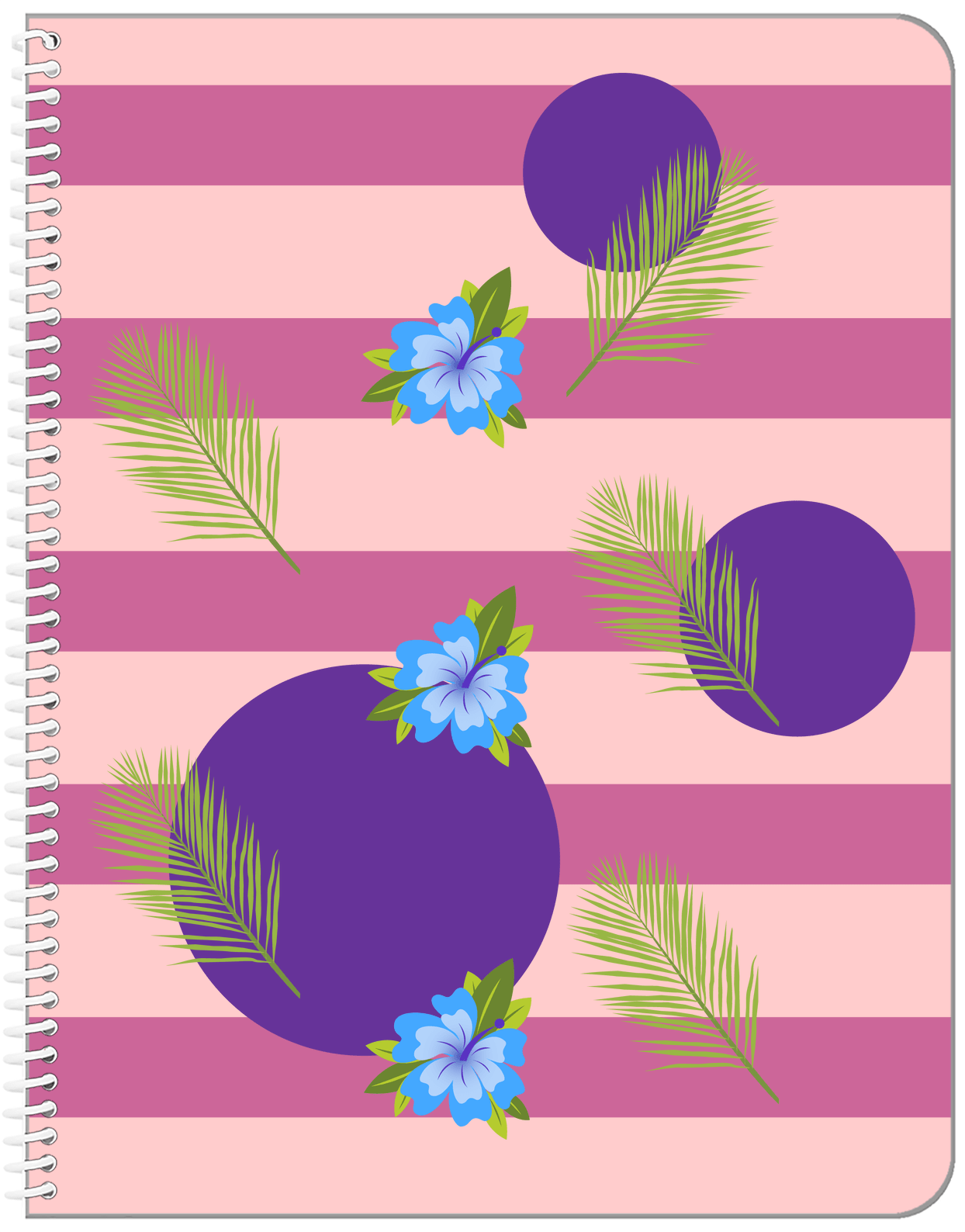 Palm Fronds Notebook - Pink Stripes - Front View