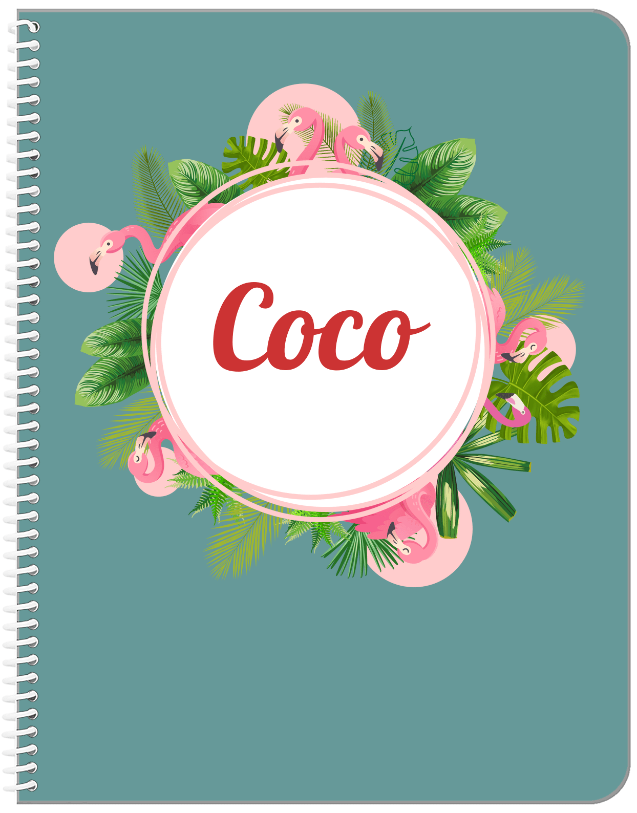 Personalized Palm Fronds Notebook - Flamingos - Front View