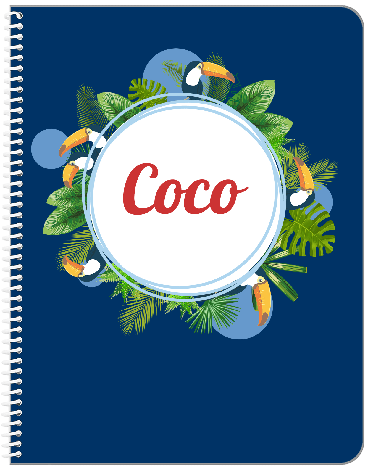 Personalized Palm Fronds Notebook - Toucans - Front View