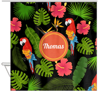 Thumbnail for Personalized Palm Fronds Shower Curtain - Circle Nameplate - Hanging View