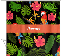Thumbnail for Personalized Palm Fronds Shower Curtain - Ribbon Nameplate - Hanging View