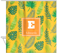 Thumbnail for Personalized Palm Fronds Shower Curtain - Initial with Name - Hanging View