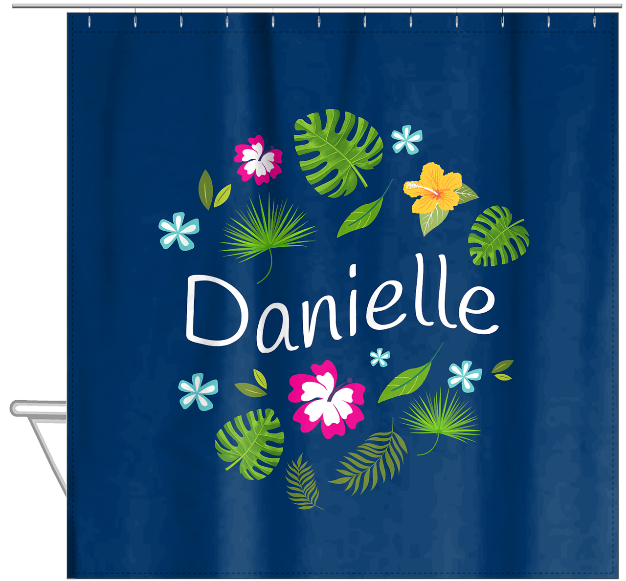 Personalized Palm Fronds Shower Curtain - Wavy Text - Hanging View