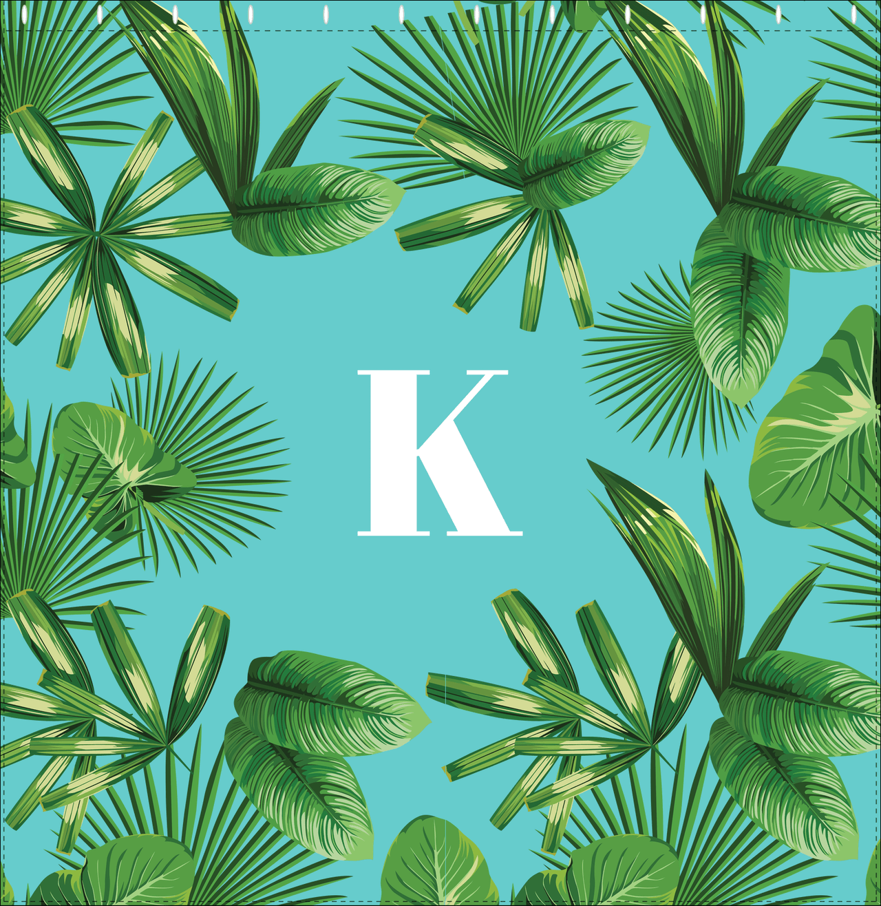 Personalized Palm Fronds Shower Curtain - Teal Background - Decorate View