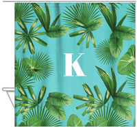 Thumbnail for Personalized Palm Fronds Shower Curtain - Teal Background - Hanging View