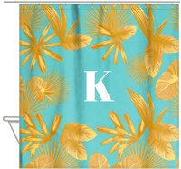 Thumbnail for Personalized Palm Fronds Shower Curtain - Teal Background - Hanging View