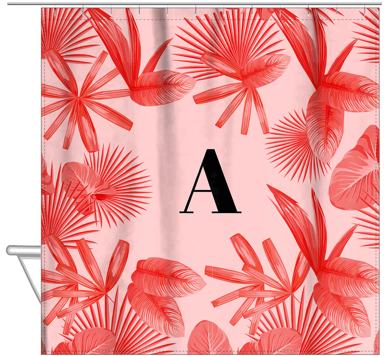 Personalized Palm Fronds Shower Curtain - Pink Background - Hanging View