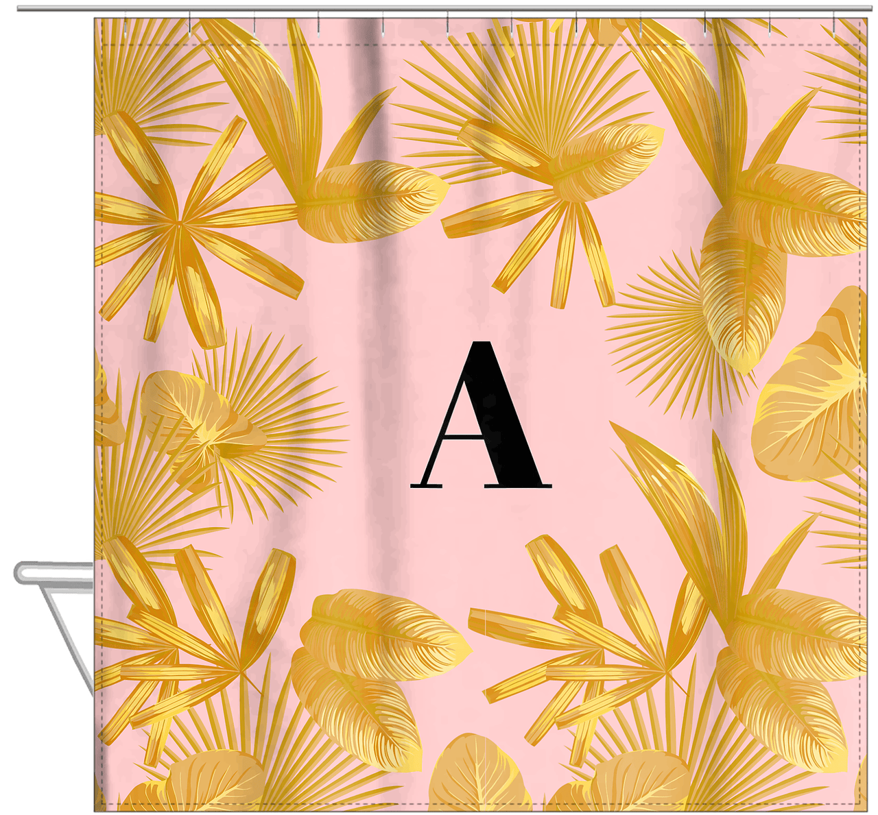 Personalized Palm Fronds Shower Curtain - Pink Background - Hanging View