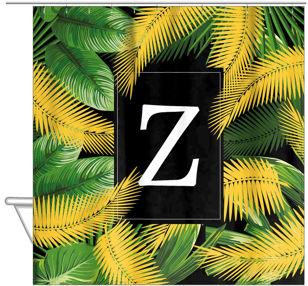 Personalized Palm Fronds Shower Curtain - Tropical Leaves - Hanging View