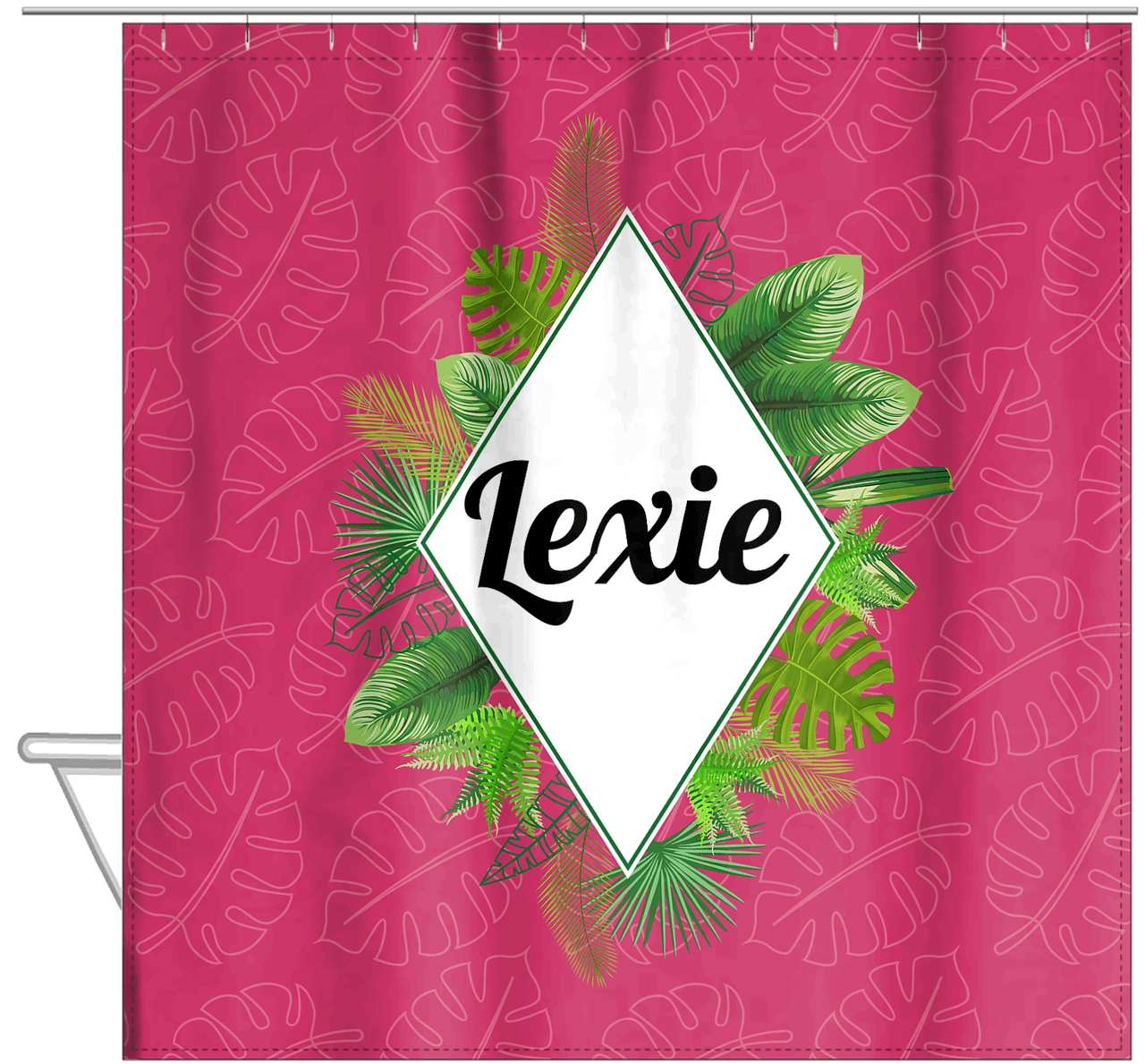 Personalized Palm Fronds Shower Curtain - Diamond Wreath - Hanging View