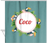 Thumbnail for Personalized Palm Fronds Shower Curtain - Toucans - Hanging View