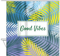 Thumbnail for Personalized Palm Fronds Shower Curtain - Blue Background - Hanging View
